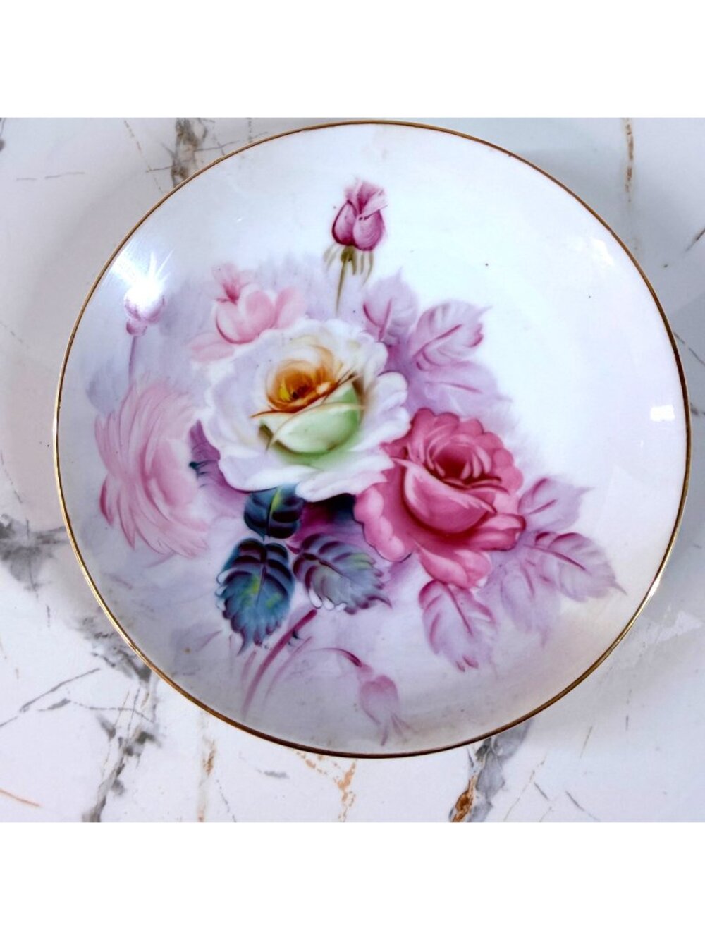 Vintage Aiyo China Plate Hand-Painted Roses Gold Trim Made In Occupied Japan 8 I